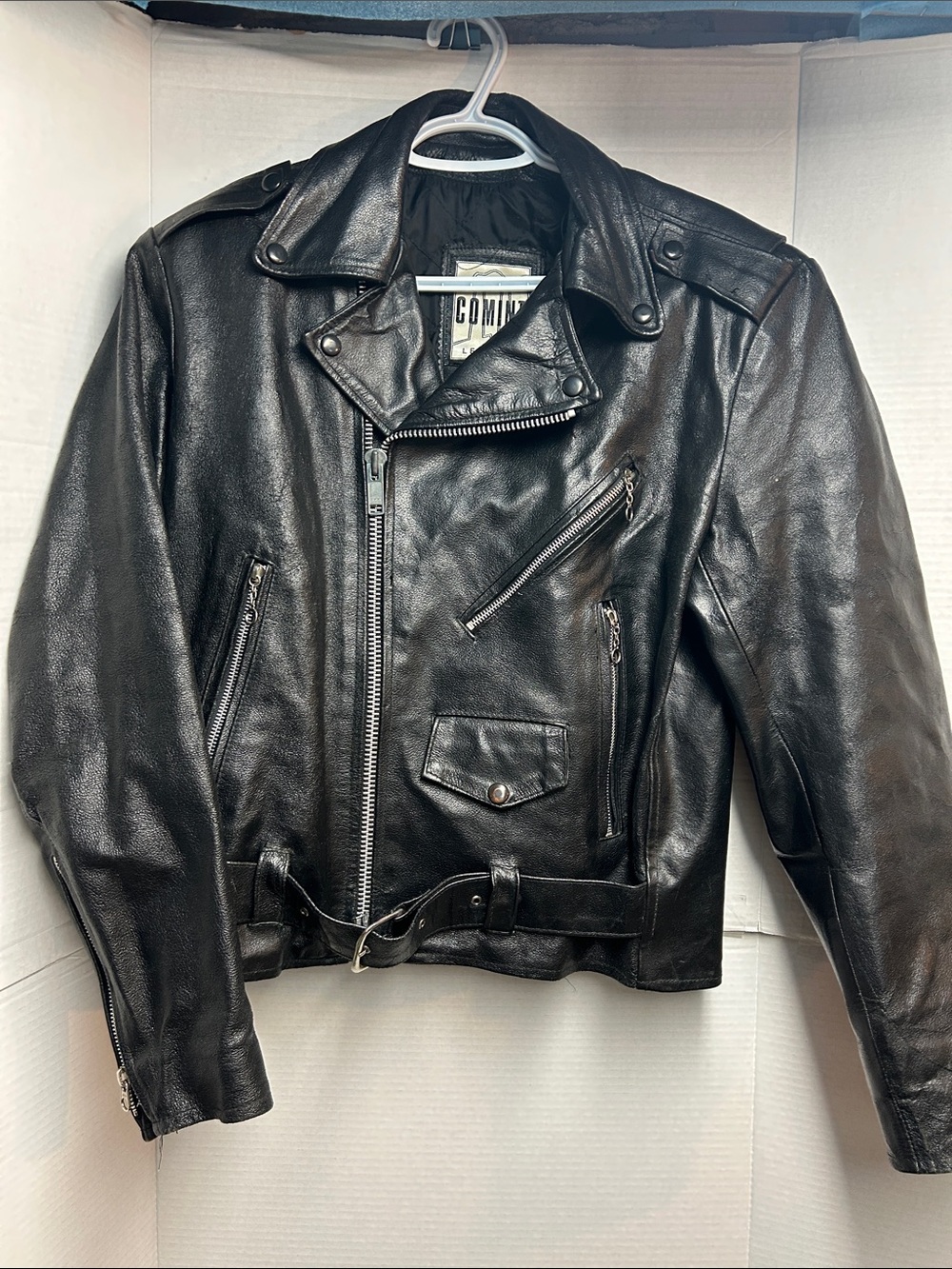 VTG Comint Leather Jacket Mens 36 Black Lined Motorcycle Biker Bomber Coat 90s